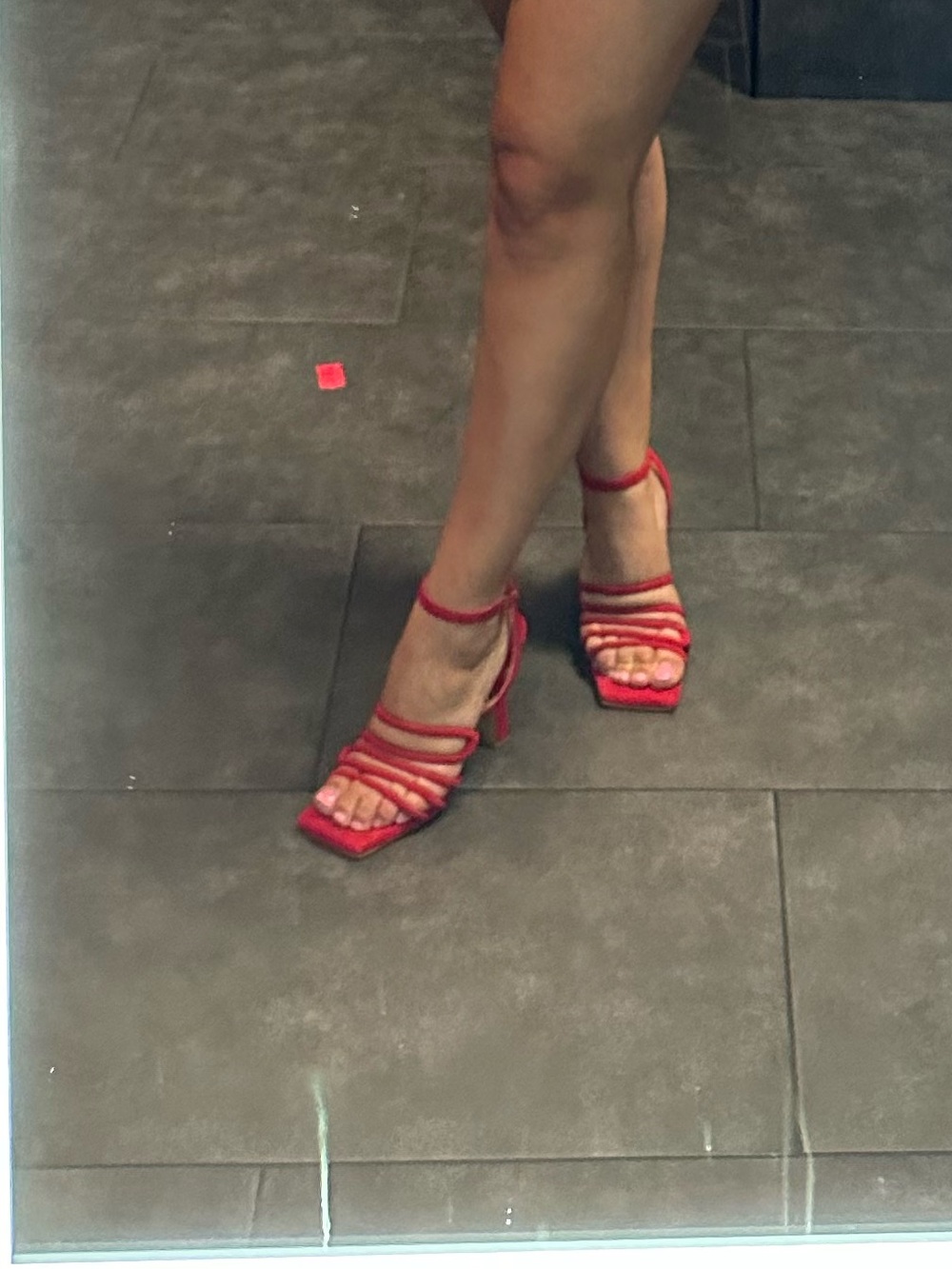 Strappy Red Square-Toe High Heel Sandals